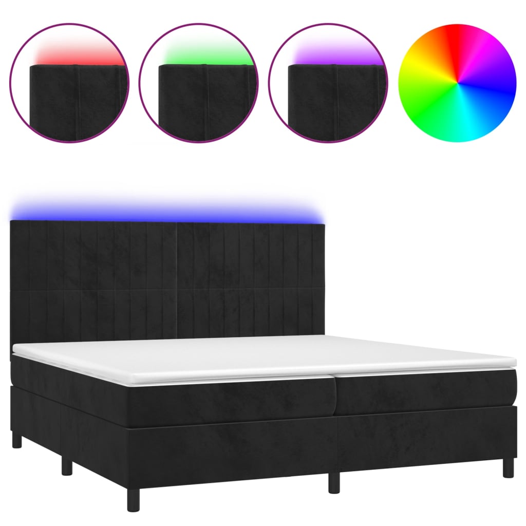 Letto a Molle con Materasso e LED Nero 200x200 cm in Velluto | homemem39