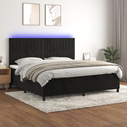 Letto a Molle con Materasso e LED Nero 200x200 cm in Velluto | homemem39