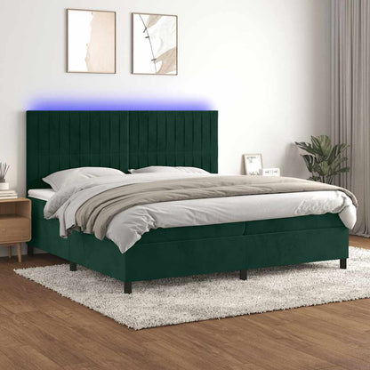 Letto a Molle con Materasso e LED Verde Scuro 200x200cm Velluto