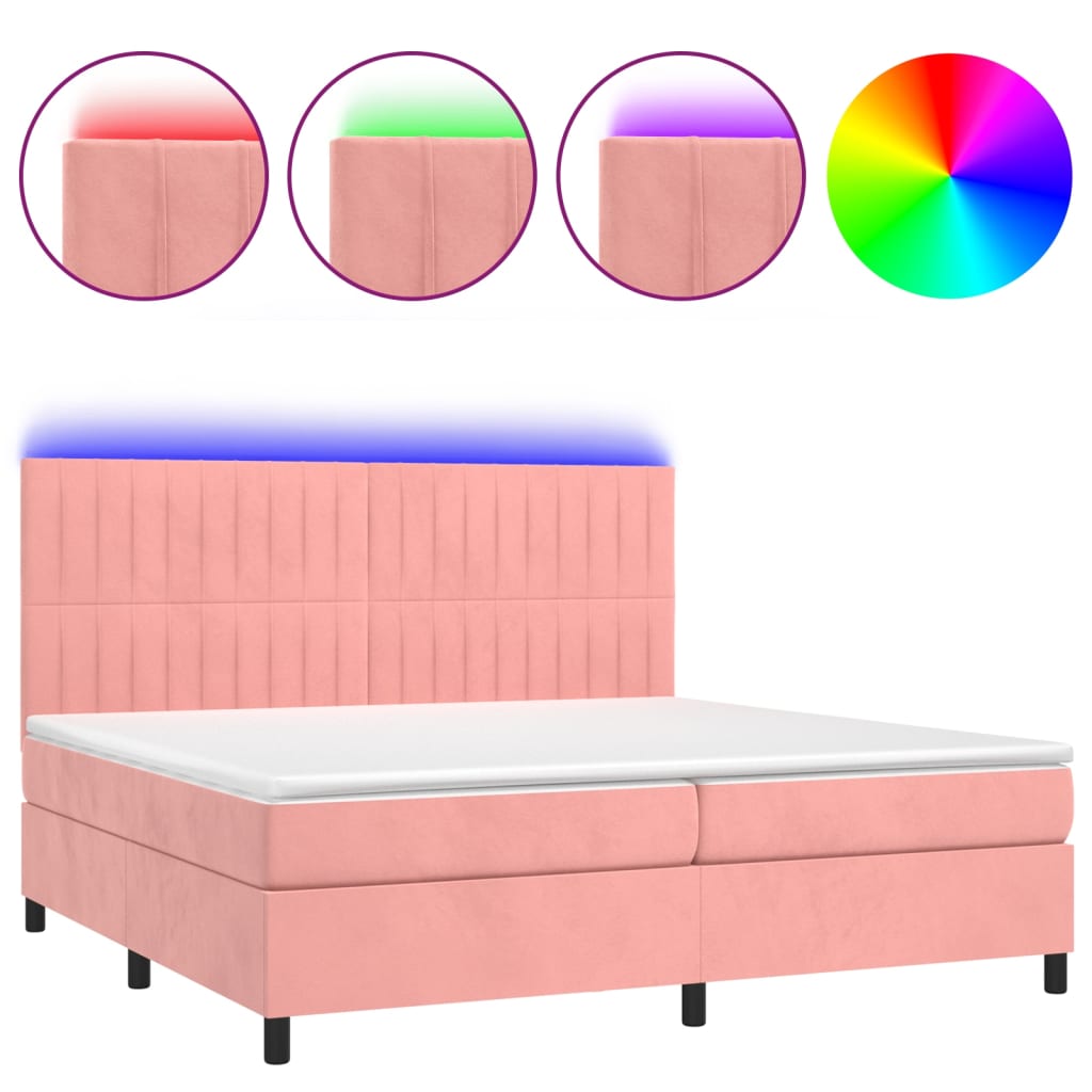 Letto a Molle con Materasso e LED Rosa 200x200 cm in Velluto