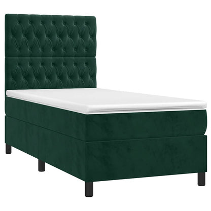 Letto a Molle con Materasso e LED Verde Scuro 80x200cm Velluto | homemem39