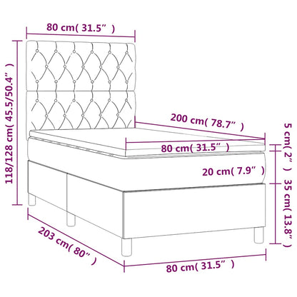 Letto a Molle con Materasso e LED Blu Scuro 80x200cm in Velluto | homemem39