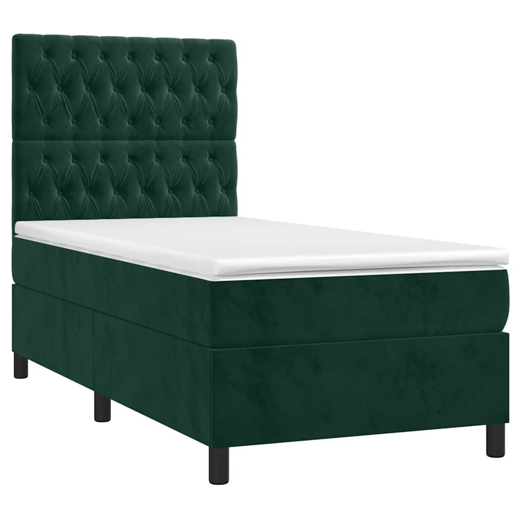 Letto a Molle con Materasso e LED Verde Scuro 100x200cm Velluto | homemem39