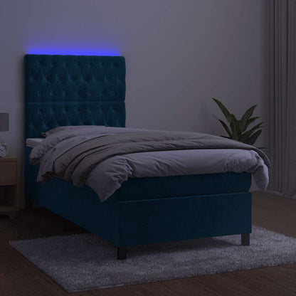 Letto a Molle con Materasso e LED Blu Scuro 100x200 cm