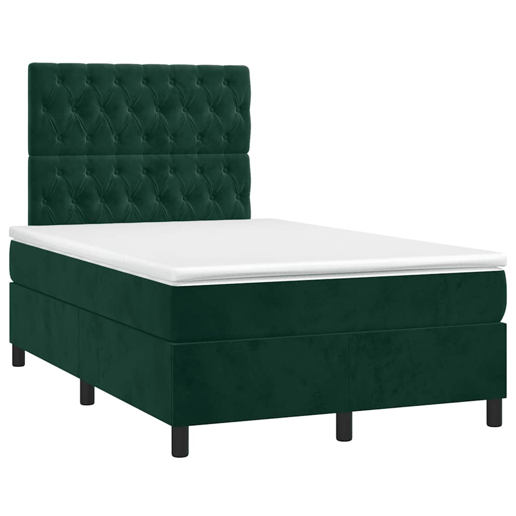 Letto a Molle con Materasso e LED Verde Scuro 120x200cm Velluto | homemem39