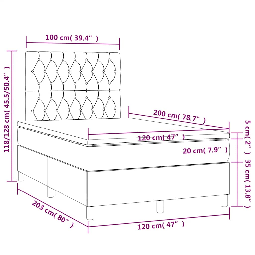 Letto a Molle con Materasso e LED Blu Scuro 120x200cm | homemem39