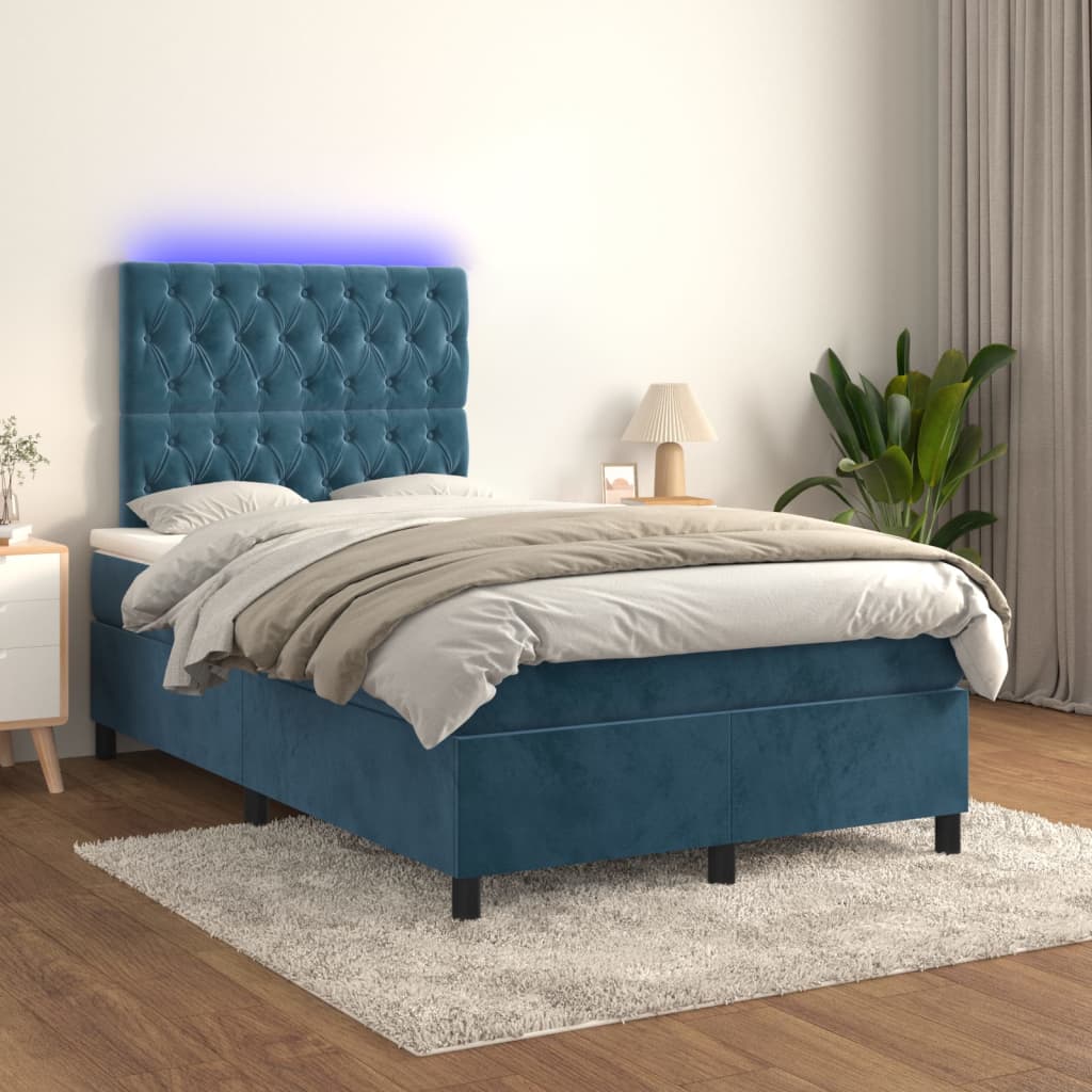 Letto a Molle con Materasso e LED Blu Scuro 120x200cm - homemem39
