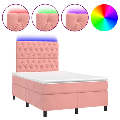 Letto a Molle con Materasso e LED Rosa 120x200 cm in Velluto - homemem39