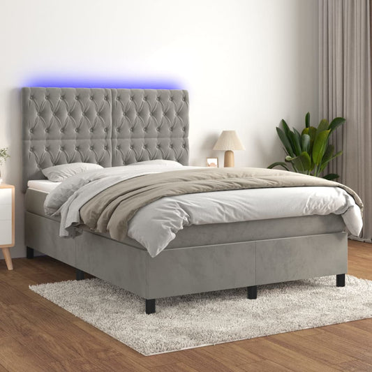 Letto a Molle Materasso e LED Grigio Chiaro 140x190 cm Velluto - homemem39