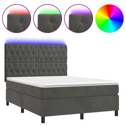 Letto a Molle con Materasso e LED Grigio Scuro 140x190 cm - homemem39