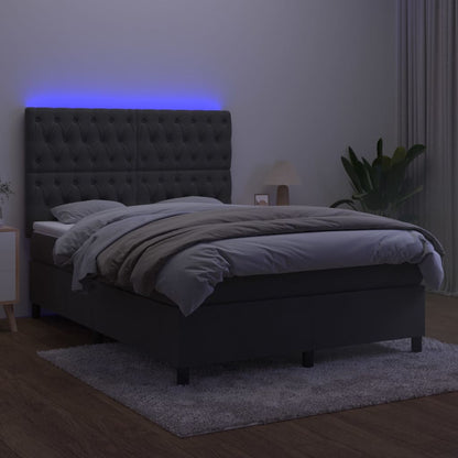 Letto a Molle con Materasso e LED Grigio Scuro 140x190 cm