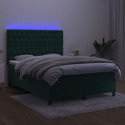 Letto a Molle con Materasso e LED Verde Scuro 140x190cm Velluto
