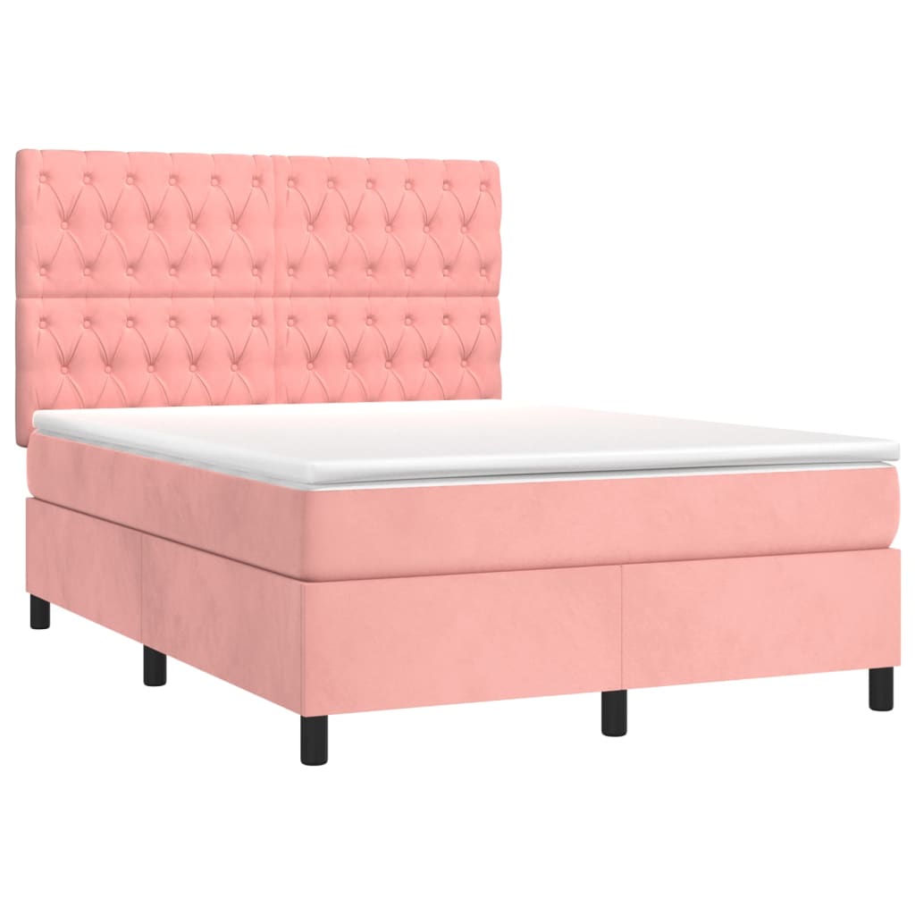 Letto a Molle con Materasso e LED Rosa 140x190 cm in Velluto | homemem39