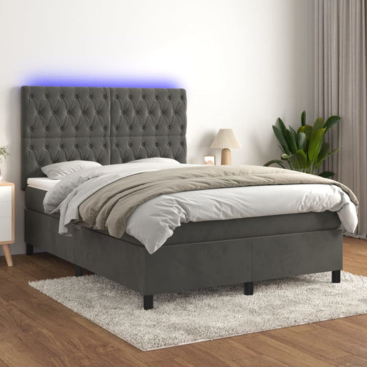 Letto a Molle con Materasso e LED Grigio Scuro 140x200 cm - homemem39