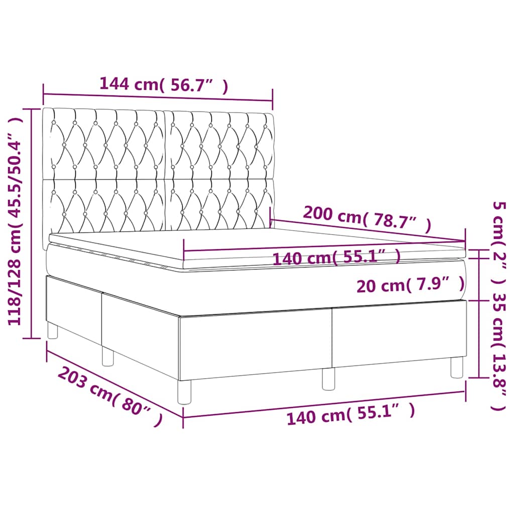 Letto a Molle con Materasso e LED Blu Scuro 140x200 cm | homemem39