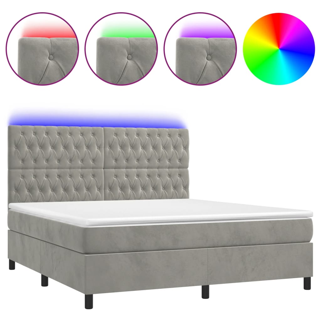 Letto a Molle Materasso e LED Grigio Chiaro 160x200 cm Velluto - homemem39