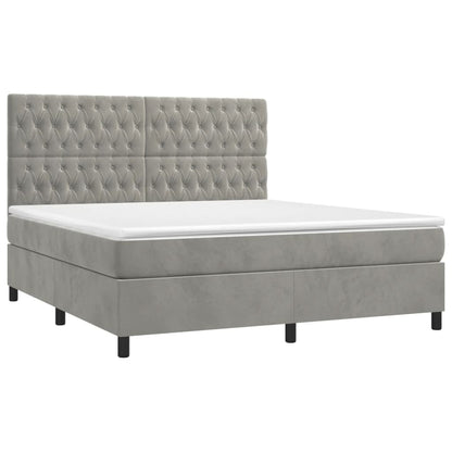 Letto a Molle Materasso e LED Grigio Chiaro 160x200 cm Velluto - homemem39