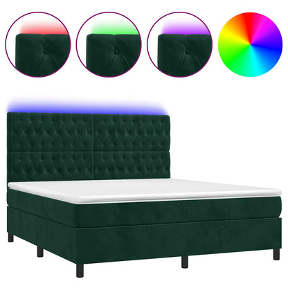 Letto a Molle con Materasso e LED Verde Scuro 160x200cm Velluto