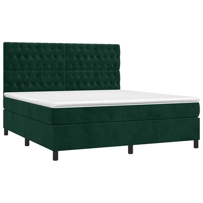 Letto a Molle con Materasso e LED Verde Scuro 160x200cm Velluto