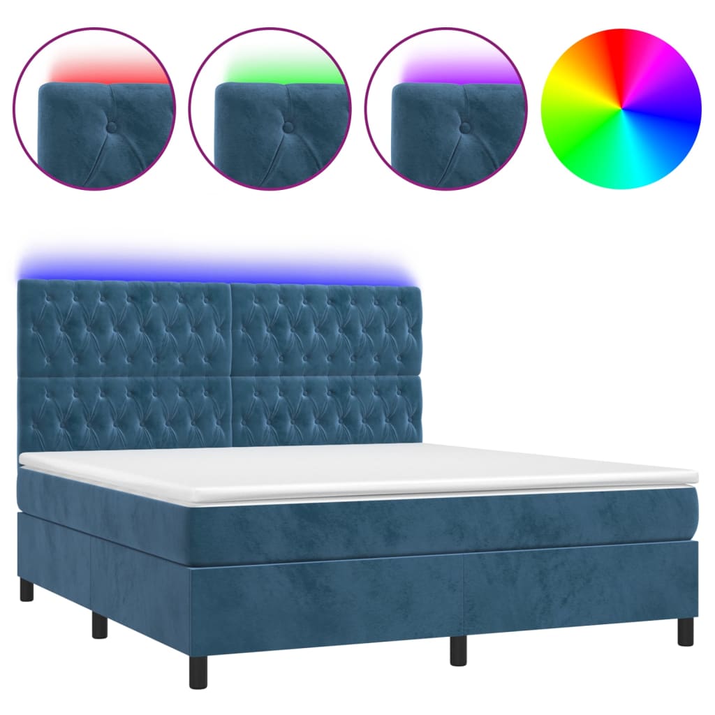 Letto a Molle con Materasso e LED Blu Scuro 160x200 cm - homemem39