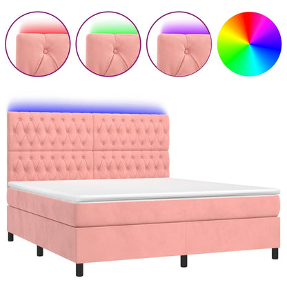 Letto a Molle con Materasso e LED Rosa 160x200 cm in Velluto - homemem39