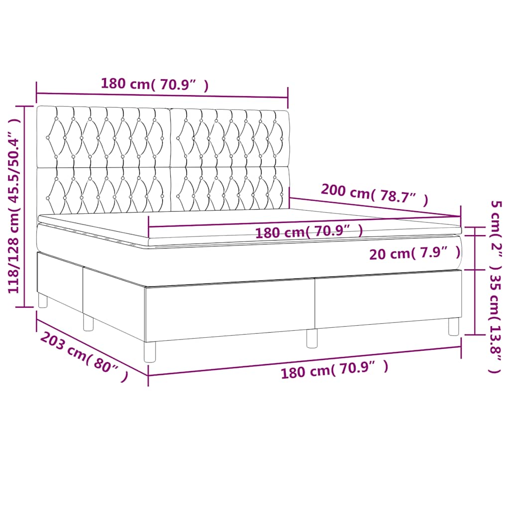 Letto a Molle con Materasso e LED Verde Scuro 180x200cm Velluto | homemem39