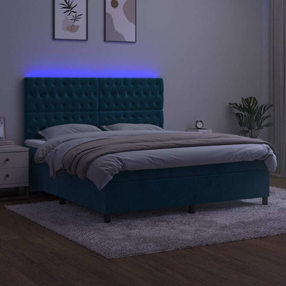 Letto a Molle con Materasso e LED Blu Scuro 180x200 cm
