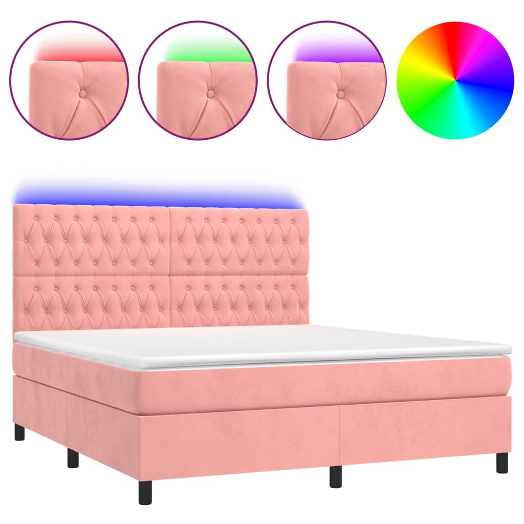 Letto a Molle con Materasso e LED Rosa 180x200 cm in Velluto | homemem39