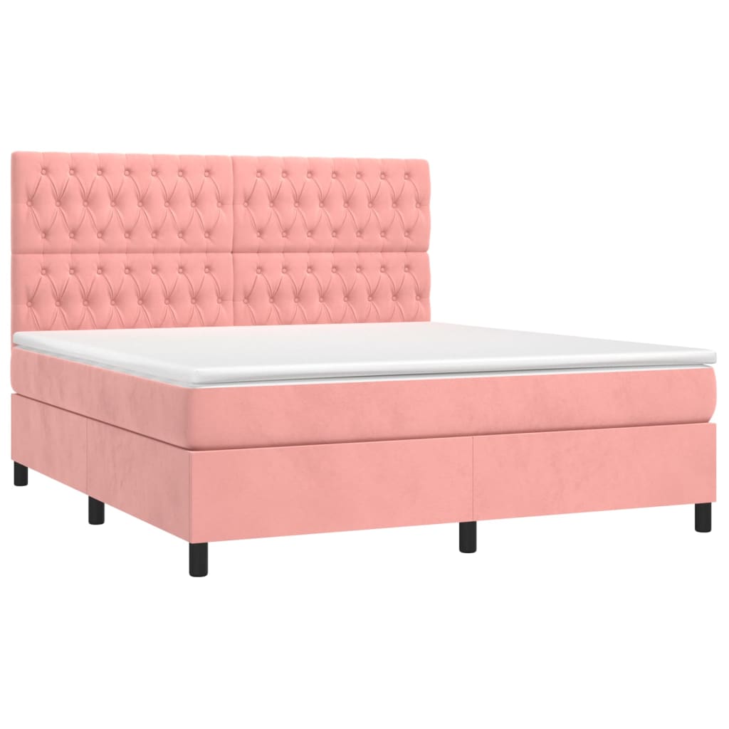 Letto a Molle con Materasso e LED Rosa 180x200 cm in Velluto | homemem39