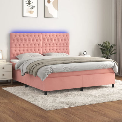 Letto a Molle con Materasso e LED Rosa 180x200 cm in Velluto | homemem39