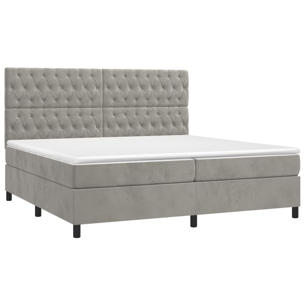 Letto a Molle Materasso e LED Grigio Chiaro 200x200 cm Velluto - homemem39