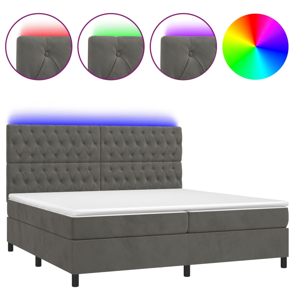 Letto a Molle con Materasso e LED Grigio Scuro 200x200 cm - homemem39