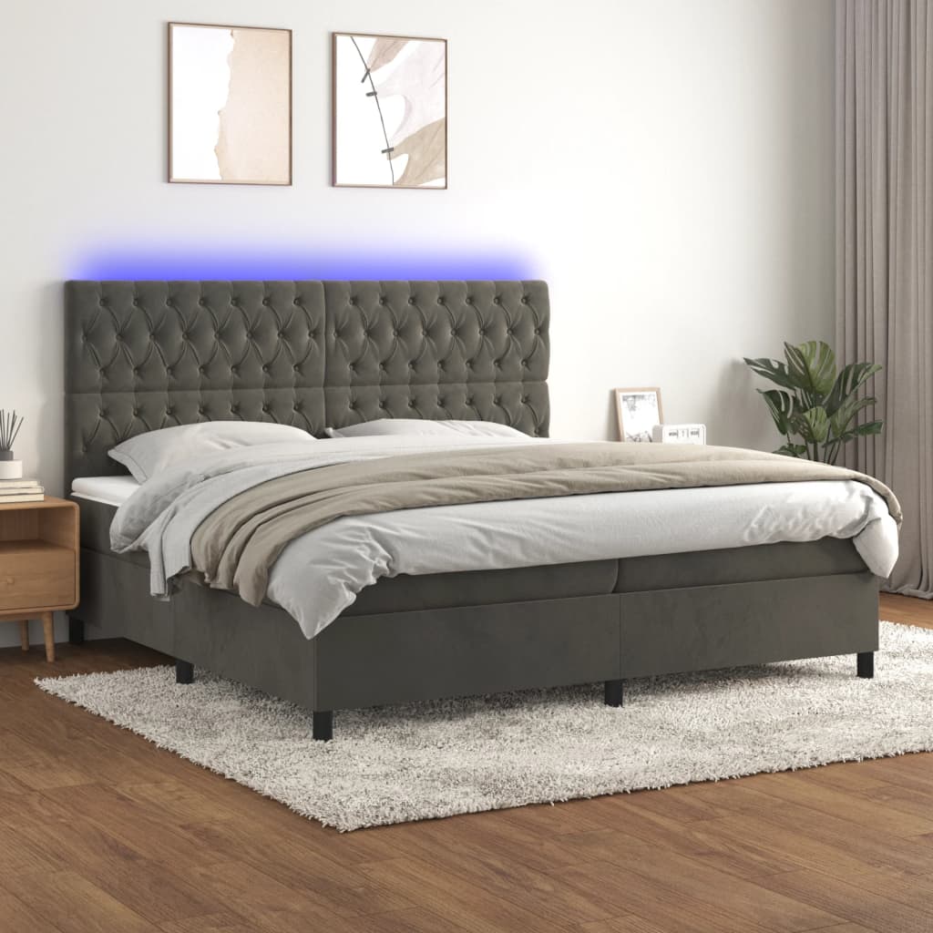 Letto a Molle con Materasso e LED Grigio Scuro 200x200 cm - homemem39