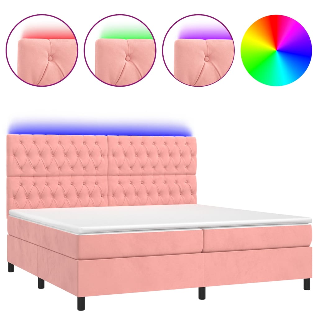 Letto a Molle con Materasso e LED Rosa 200x200 cm in Velluto - homemem39