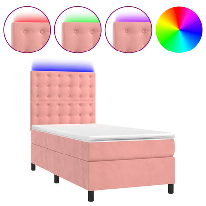 Letto a Molle con Materasso e LED Rosa 80x200 cm in Velluto - homemem39