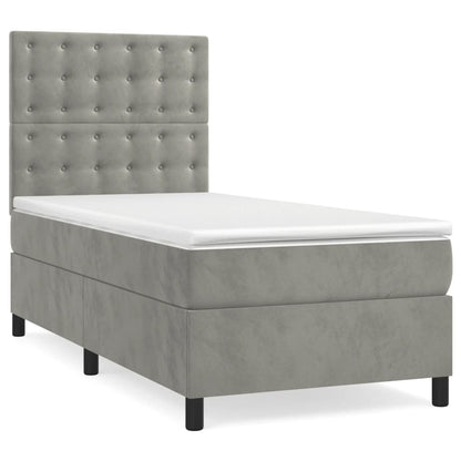 Letto a Molle Materasso e LED Grigio Chiaro 90x190 cm Velluto - homemem39
