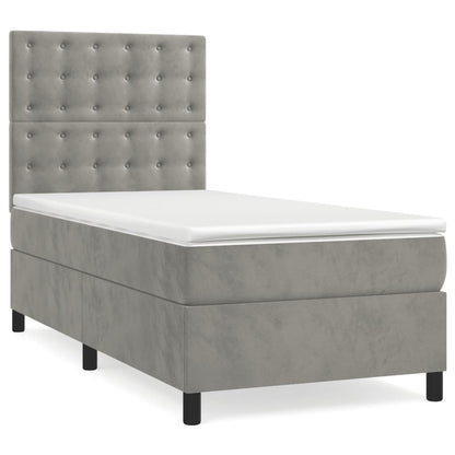 Letto a Molle Materasso e LED Grigio Chiaro 90x200 cm Velluto - homemem39