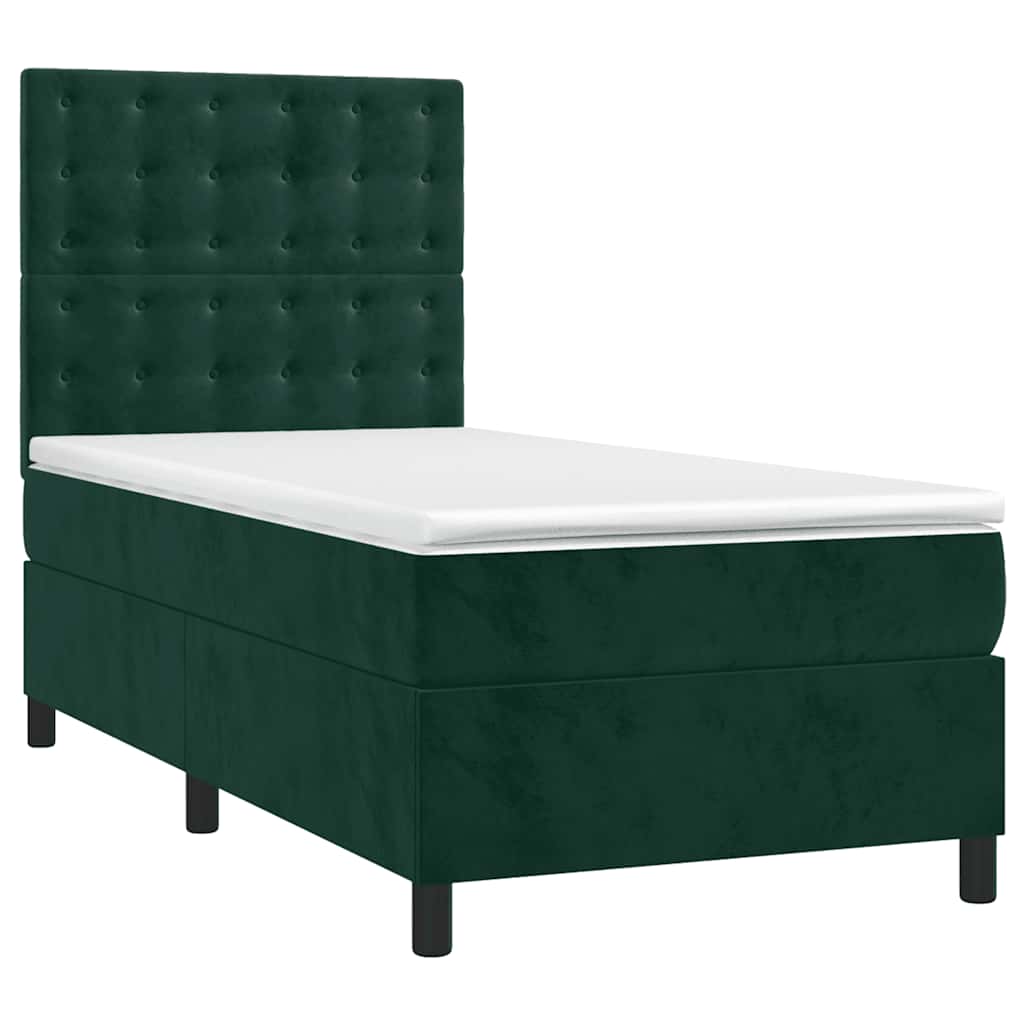 Letto a Molle con Materasso e LED Verde Scuro 90x200cm Velluto