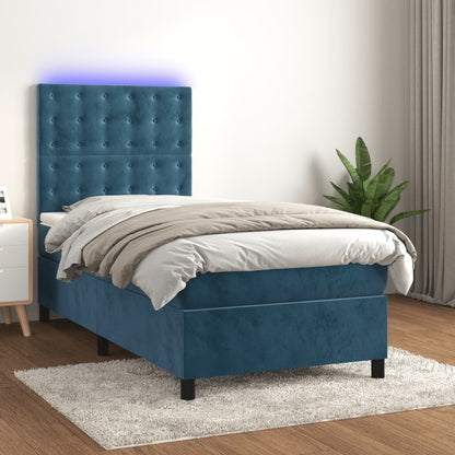 Letto a Molle con Materasso e LED Blu Scuro 90x200cm in Velluto - homemem39