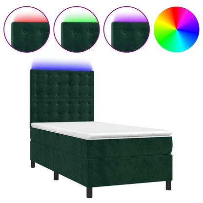 Letto a Molle con Materasso e LED Verde Scuro 100x200cm Velluto | homemem39