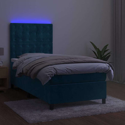 Letto a Molle con Materasso e LED Blu Scuro 100x200 cm