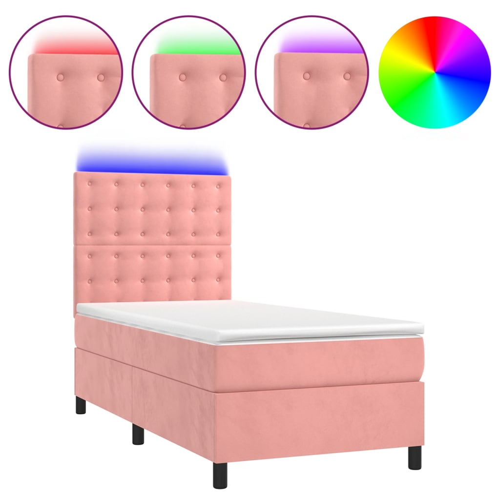 Letto a Molle con Materasso e LED Rosa 100x200 cm in Velluto - homemem39