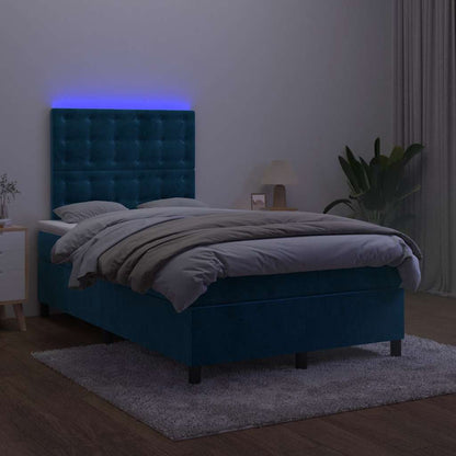 Letto a Molle con Materasso e LED Blu Scuro 120x200cm