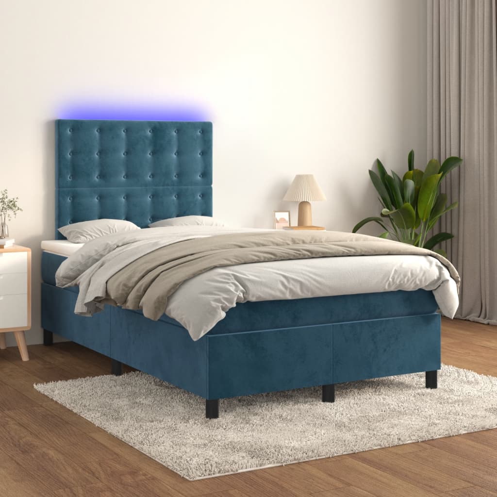 Letto a Molle con Materasso e LED Blu Scuro 120x200cm - homemem39