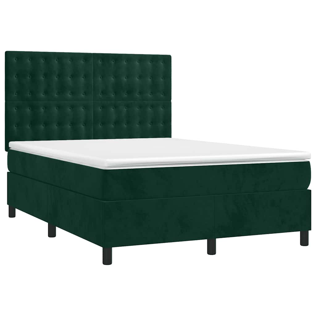 Letto a Molle con Materasso e LED Verde Scuro 140x190cm Velluto | homemem39