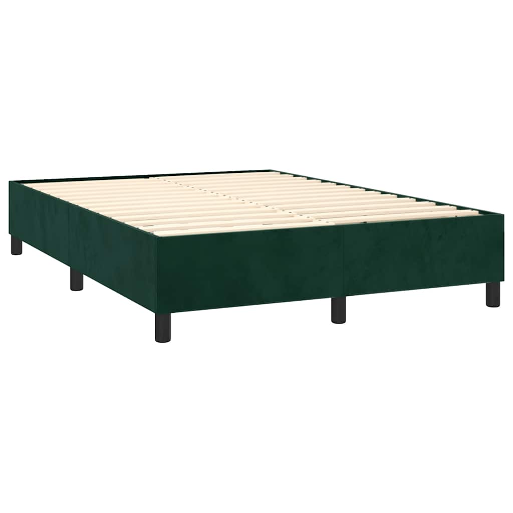 Letto a Molle con Materasso e LED Verde Scuro 140x190cm Velluto