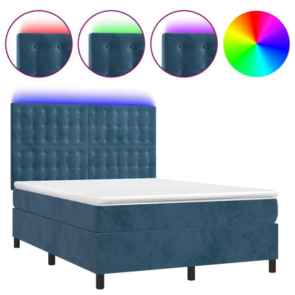 Letto a Molle con Materasso e LED Blu Scuro 140x190 cm - homemem39
