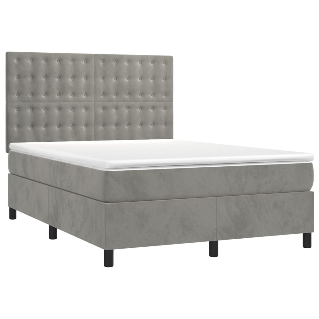 Letto a Molle Materasso e LED Grigio Chiaro 140x200 cm Velluto - homemem39