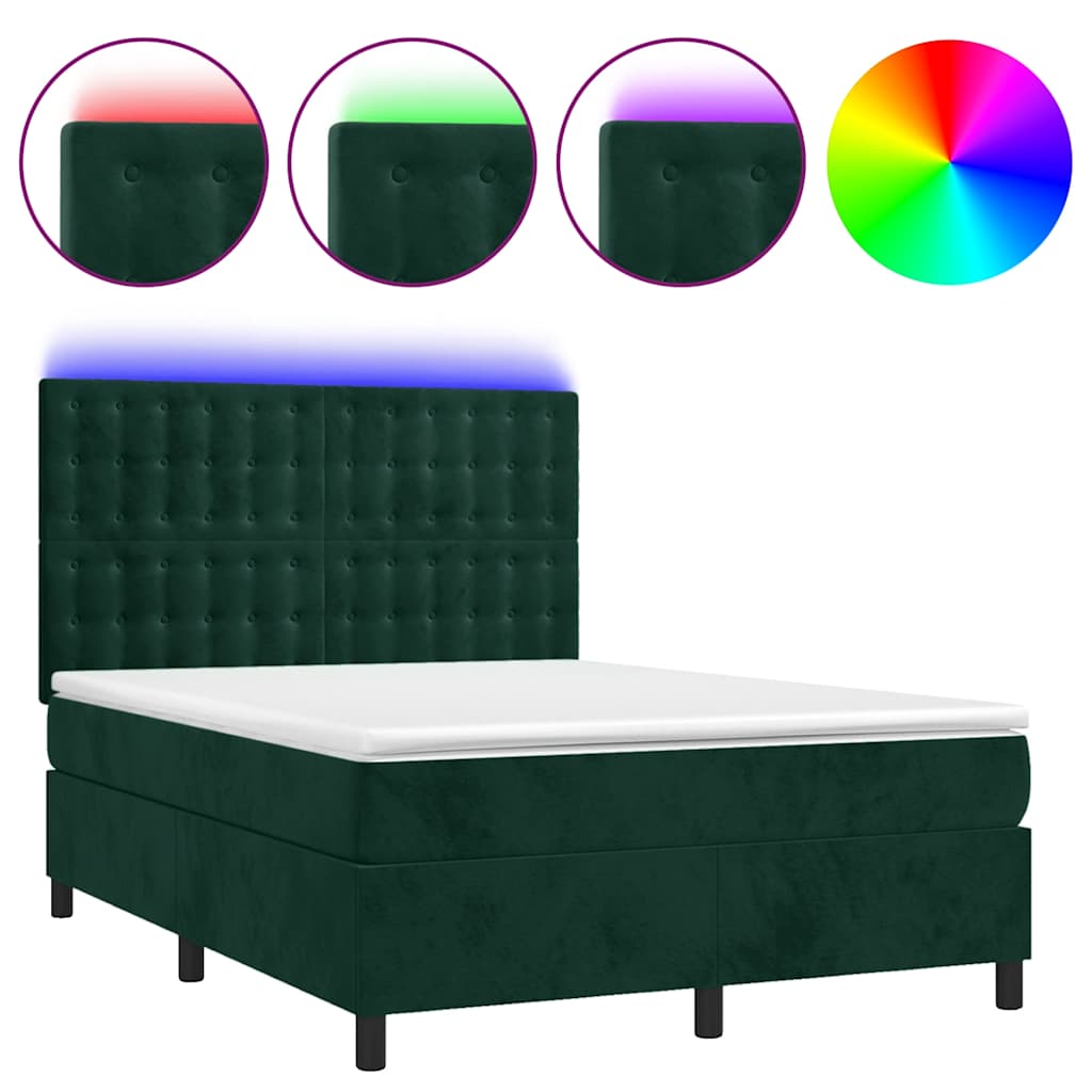 Letto a Molle con Materasso e LED Verde Scuro 140x200cm Velluto | homemem39