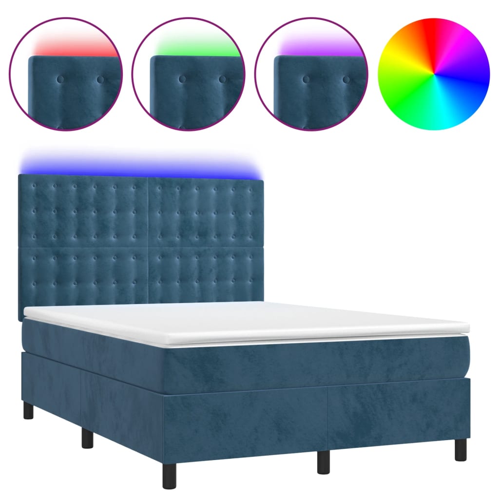 Letto a Molle con Materasso e LED Blu Scuro 140x200 cm - homemem39